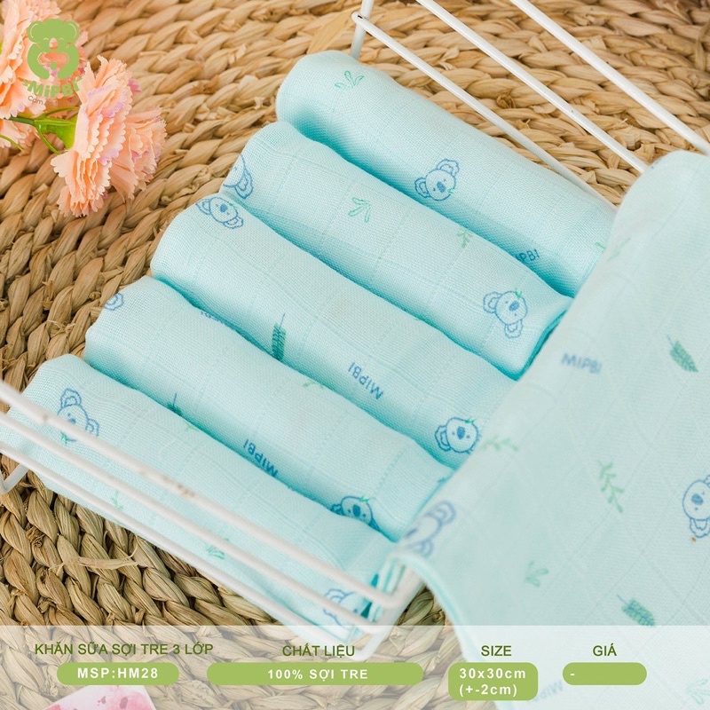 SET 6 KHĂN SỮA SỢI TRE 100% 3 LỚP MIPBI HM28