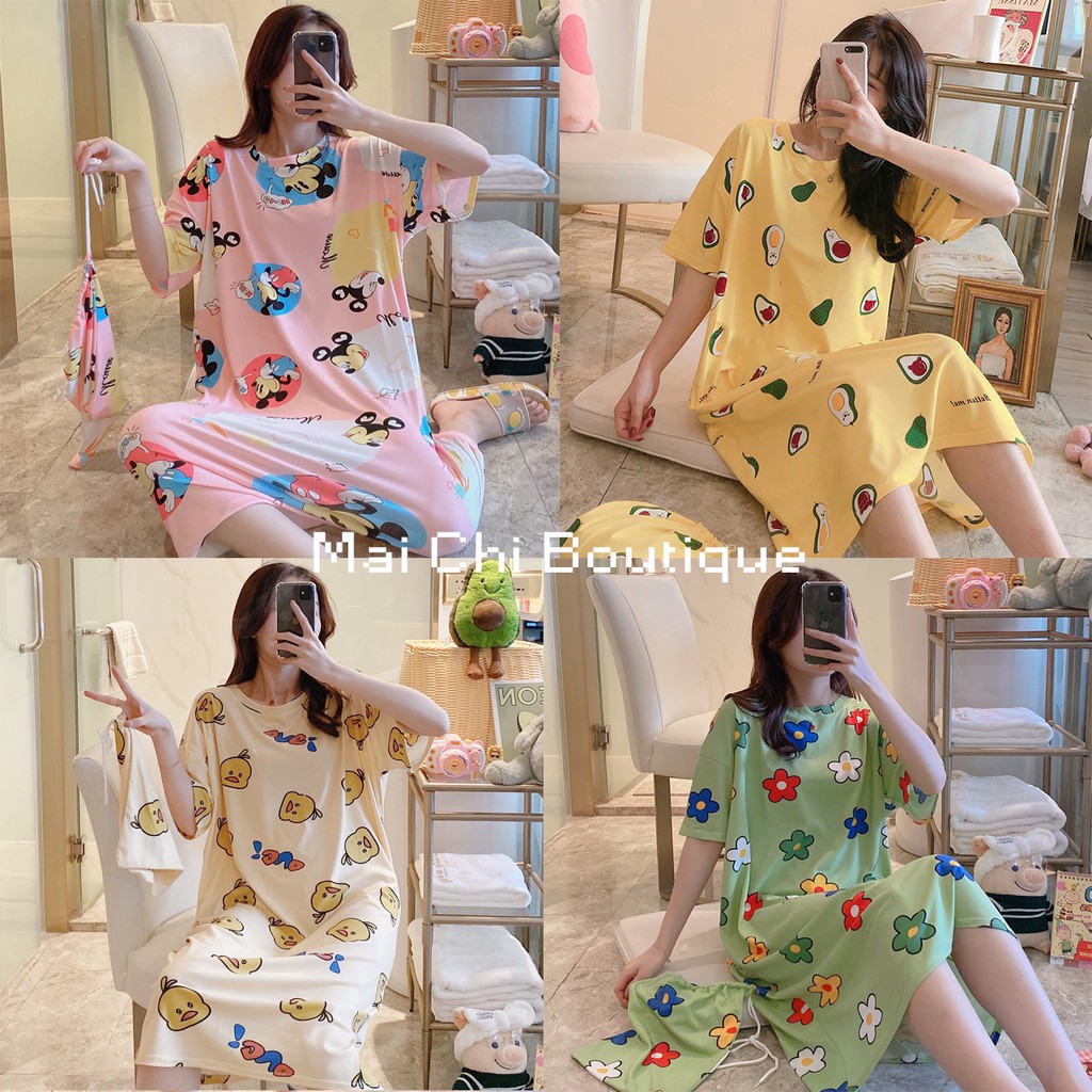 [Mã WARN10 giảm 10k đơn 99k] 🍋 VÁY NGỦ HOẠT HÌNH CUTE KÈM TÚI 🍋 | BigBuy360 - bigbuy360.vn