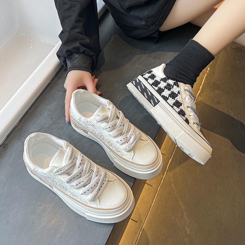 Giày sneaker nữ đẹp dáng thể thao độn đế 5cm họa tiết kẻ caro thời trang-MS1680