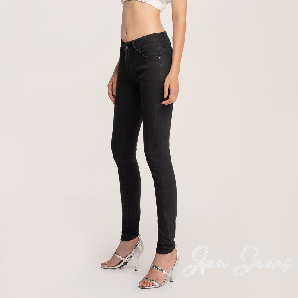 Quần Jean Nữ Đen Dáng Skinny Lưng Vừa Aaa Jeans