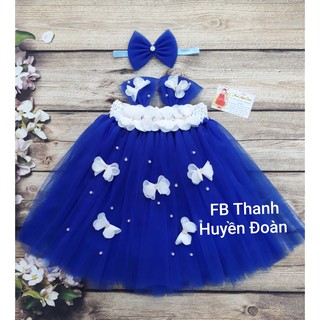 Váy tutu công chúa bé gái xanh coban- bướm trắng