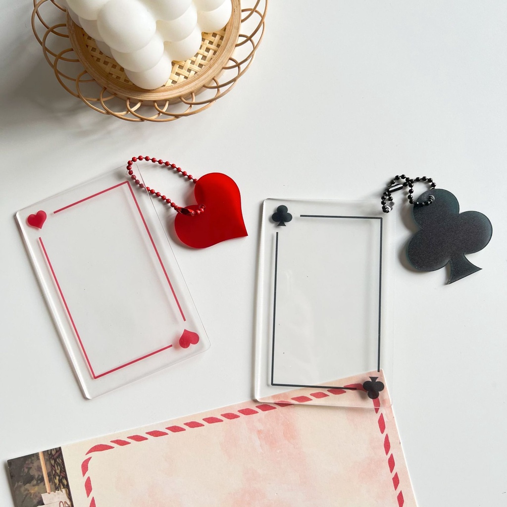 Peach Transparent poker pattern pendant Peach heart key chain pendant