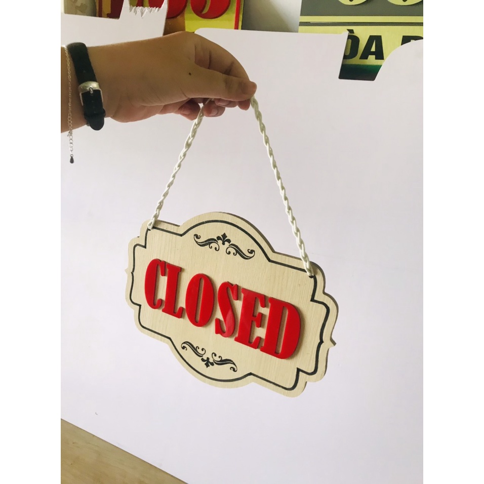 Bảng treo gỗ thông báo 'ĐÓNG CỬA' - 'CLOSED' họa tiết đơn giản