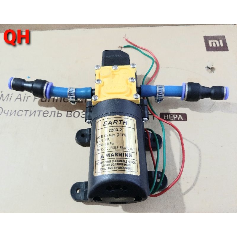 Máy bơm nước mini 12v áp lực cao - (bơm tăng áp EARTH 12v + chuyển ống 8mm) Bơm phun sương,tưới lan.