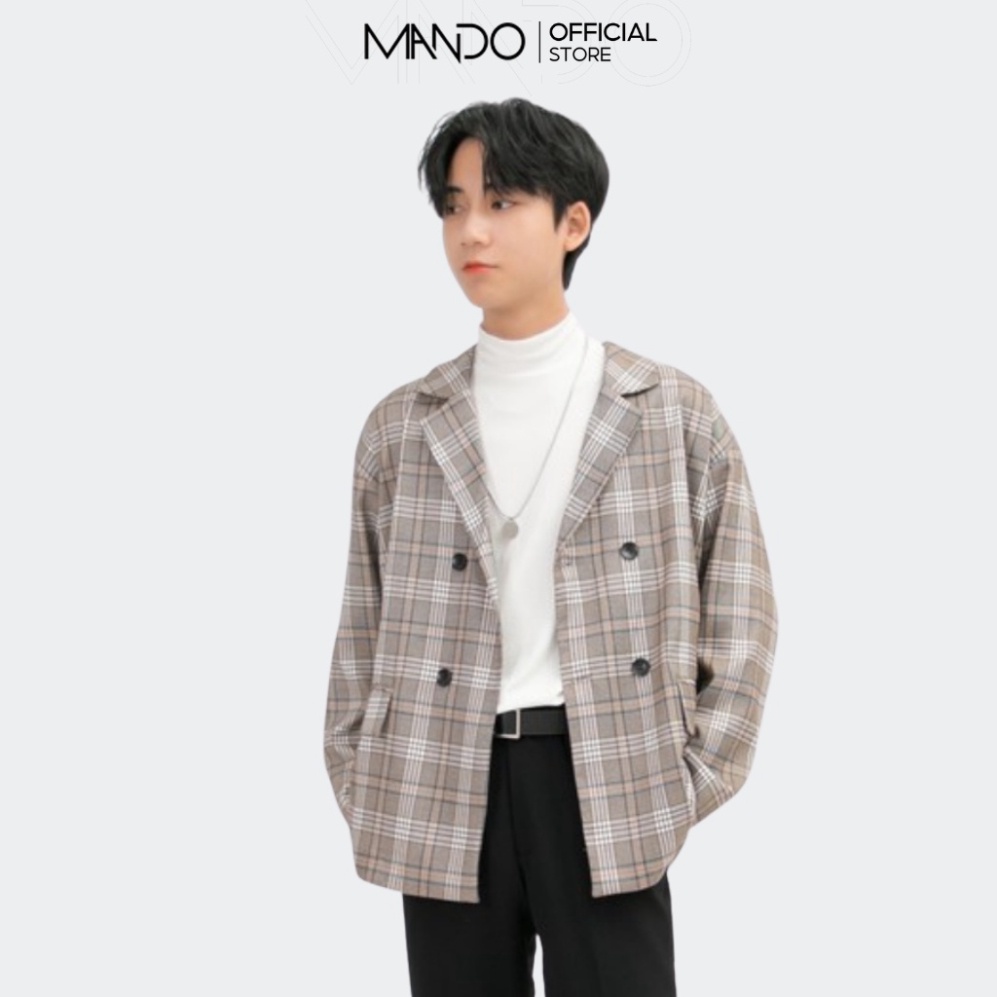 (Sỉ) Áo Blazer Nam Dài Tay Áo Vest 1 Lớp MANDO Vải Tuytsi Cao Cấp Họa Tiết Caro Nâu Basic Thời Trang Hàn Quốc AVN015 (ả