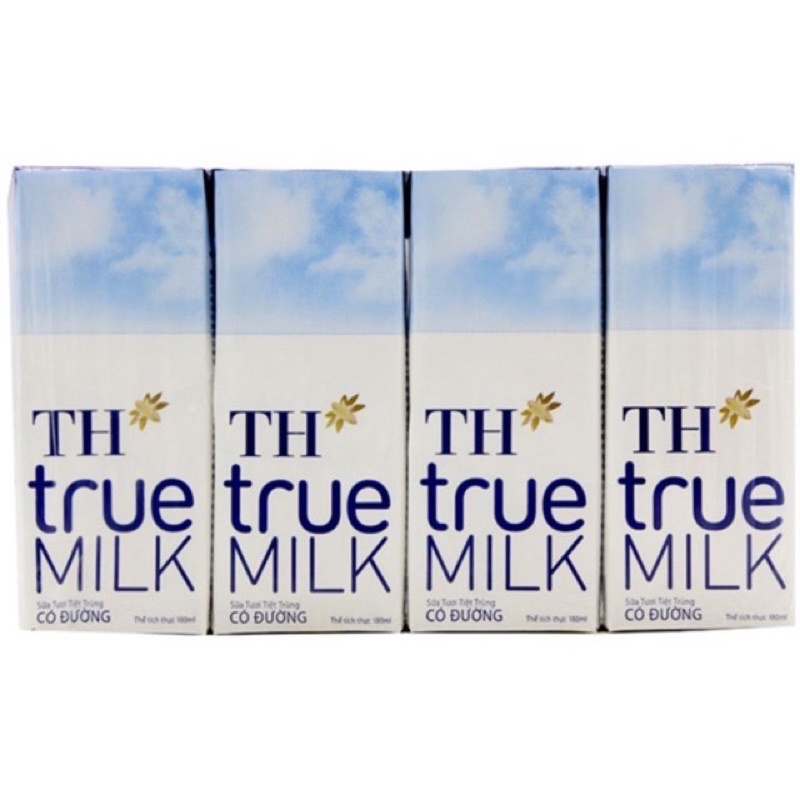 Vỉ 4 Hộp Sữa TH True Milk Hộp 110ml-180ml Có Đường/Ít đường