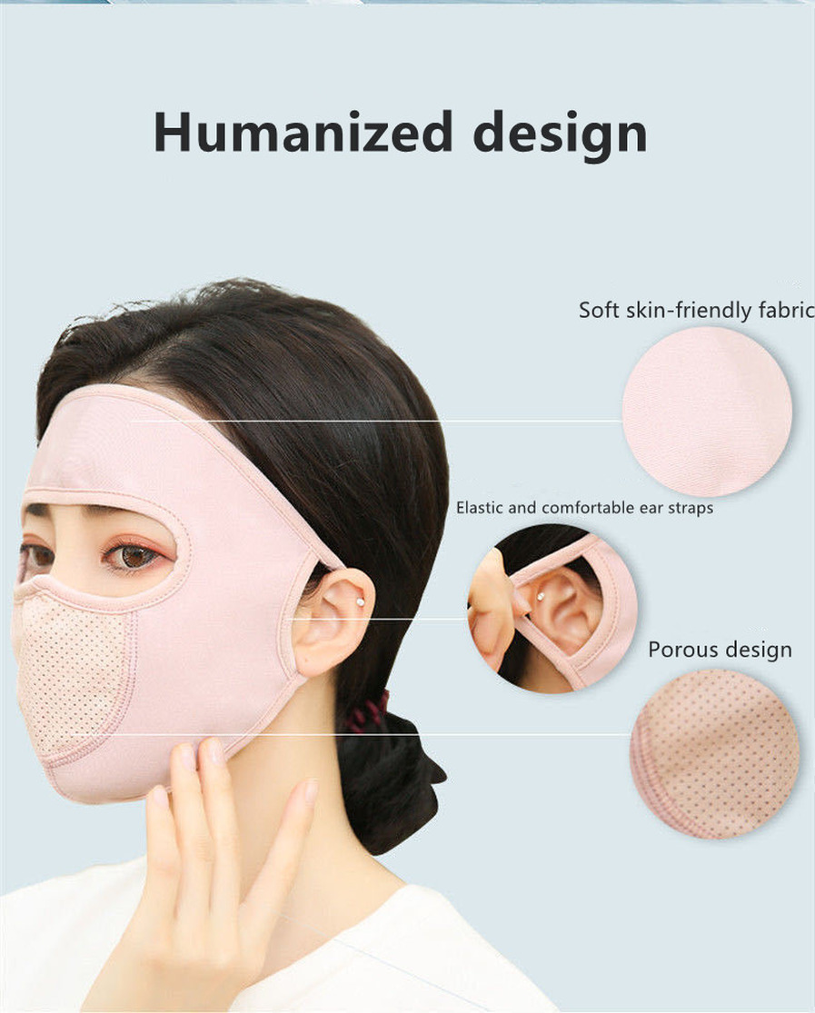 Summer Ice Silk Thin Sunscreen Full Face Mask Chống tia cực tím Thoáng khí Xe đạp Khẩu trang móc tai có kính bảo hộ