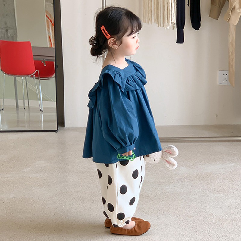 Áo Sơ Mi Trắng Tay Dài Phồng Phối Ren Chất Liệu Cotton Thời Trang Cho Bé Gái
