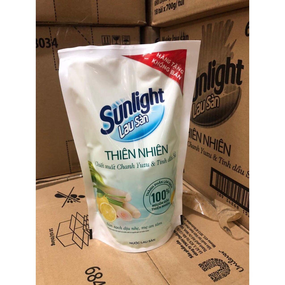 ( Túi khuyến mãi 700g) Nước Lau Sàn Sunlight Tinh Dầu Thảo Mộc Hương Chanh Sả