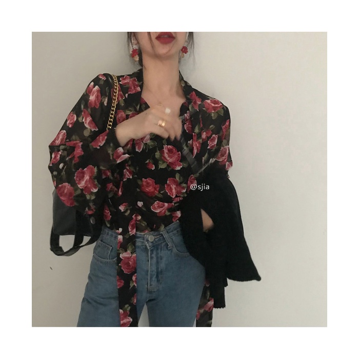 Áo Sơ Mi Nữ Dài Tay Họa Tiết Hoa Thời Trang Hàn Quốc