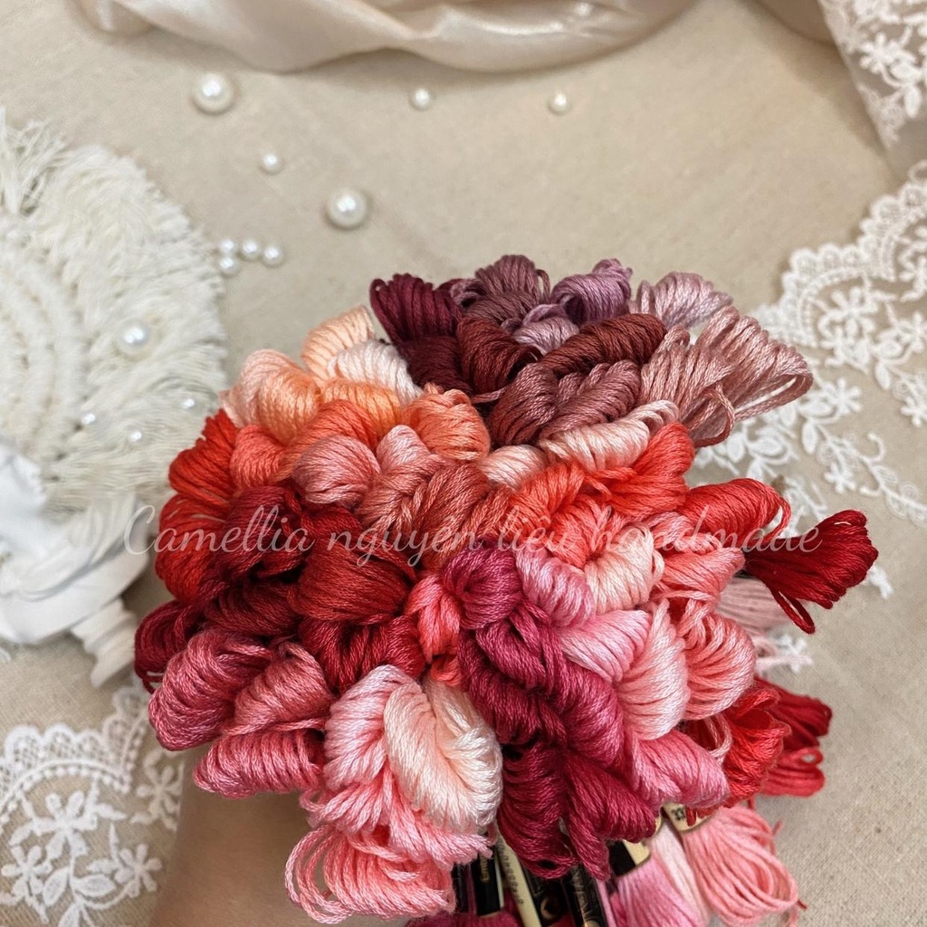Set Chỉ Thêu Airo Tông Hồng Đỏ, Chỉ Thêu Cotton Chính Hãng Chất Lượng Giá Rẻ