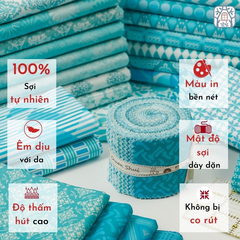 Set vải cotton 100% 25 màu🍒Chuanshui🍒 6 x 100 cm* 25 MÀU - vải đẹp handmade, quilt