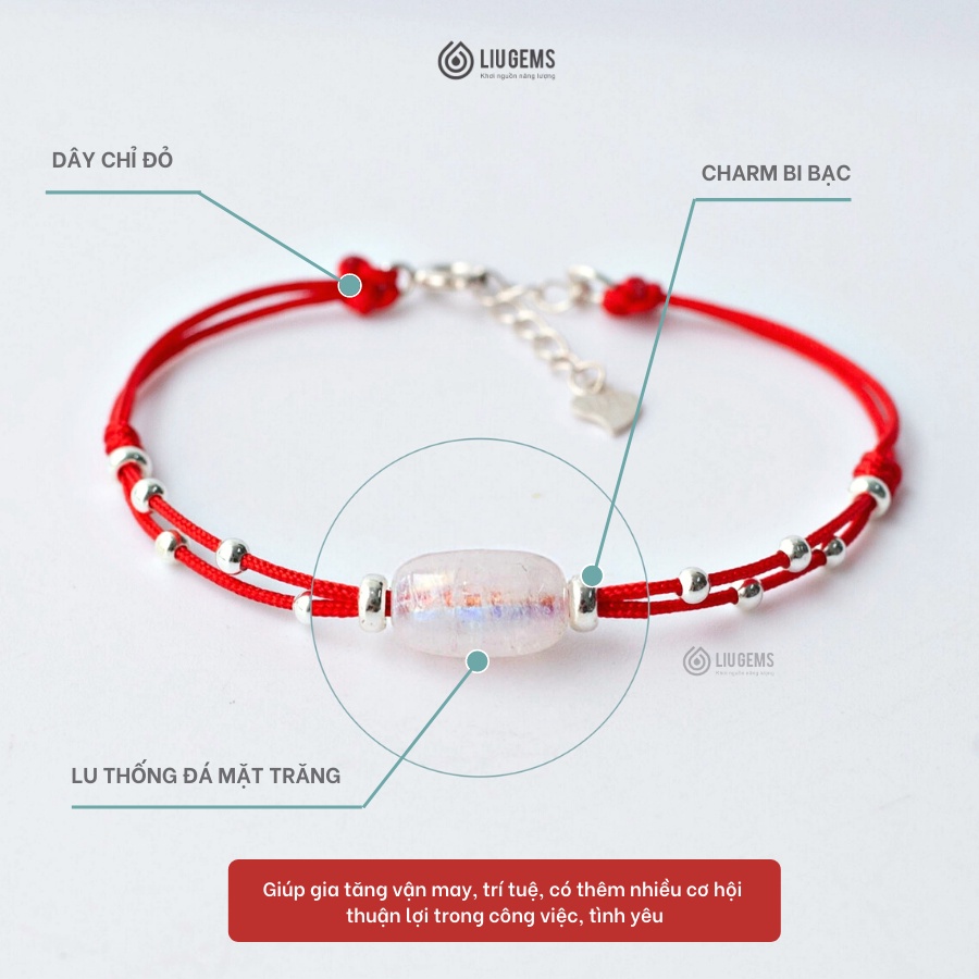 Vòng Tay Chỉ Đỏ Đính Đá Handmade Lu Thống, Đồng Điếu Phong Thuỷ Liugems, Tết Thắt Dây Rút, Mix Charm Cho Nữ CD01