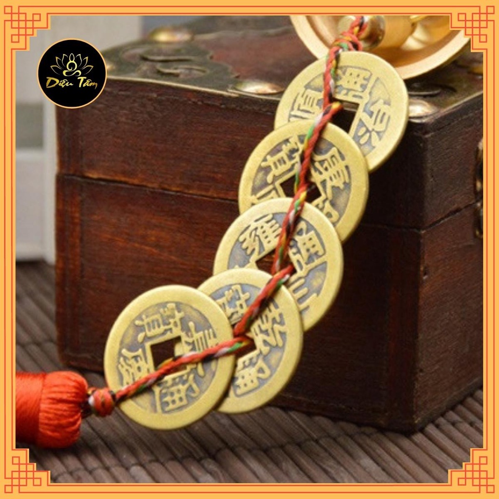 Chuông gió phong thủy đồng xu ngũ đế bằng đồng nguyên chất, đồ thờ cúng, đồ phong thủy.