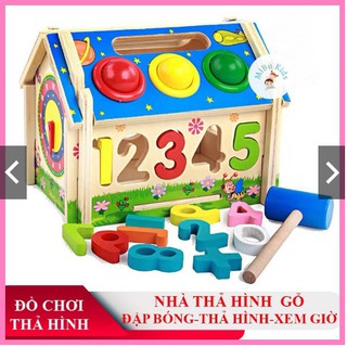 Đồ Chơi Gỗ Nhà Thả Số Đập Bóng Kèm Trò Chơi Bánh Răng Chuyển Động Cho Bé