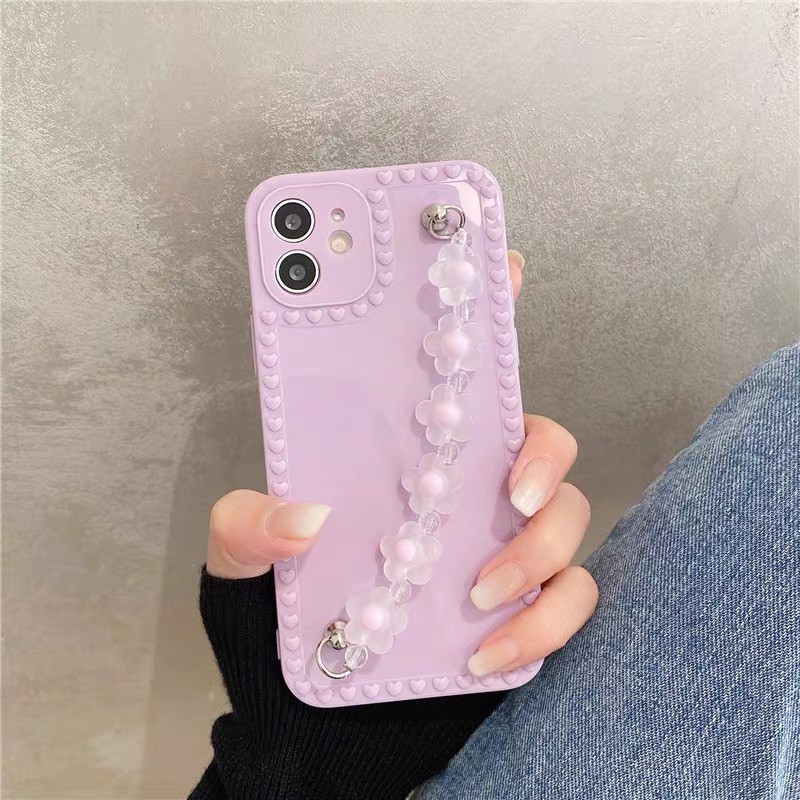 Ốp điện thoại mềm kèm dây đeo hình hoa handmade cho IPHONE6 7 8 PLUS 11 11 PRO 11 PROMAX 12 12 PRO 12 PROMAX