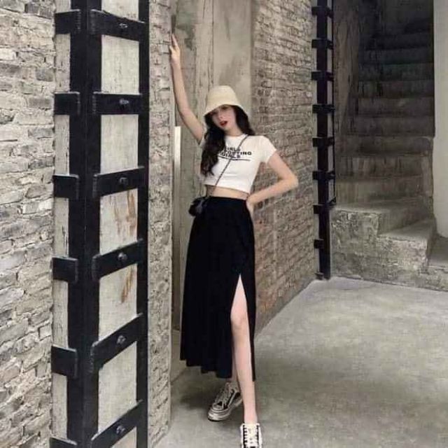 Sét áo chữ chân váy đen xẻ