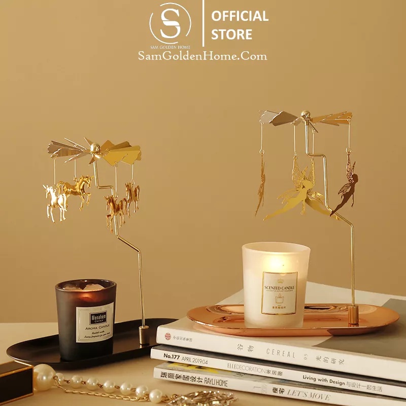 Chong Chóng Quay + Khay Đựng Nến Thơm Mạ Vàng Cao Cấp Giúp Thư Giãn