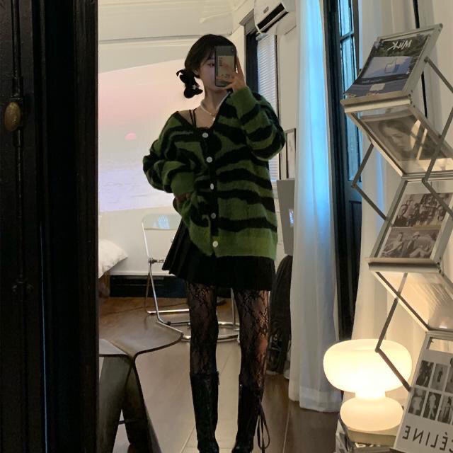 Áo Len Nữ Dáng Rộng Họa Tiết Ngựa Vằn Phong Cách Hàn Quốc Mới