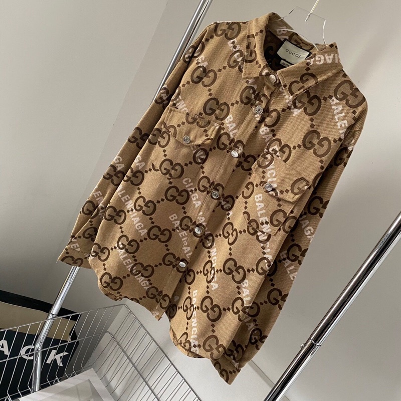 Áo khoác sơ mi nữ logo thương hiệu Balenciaga x Gucci GC/GG cao cấp