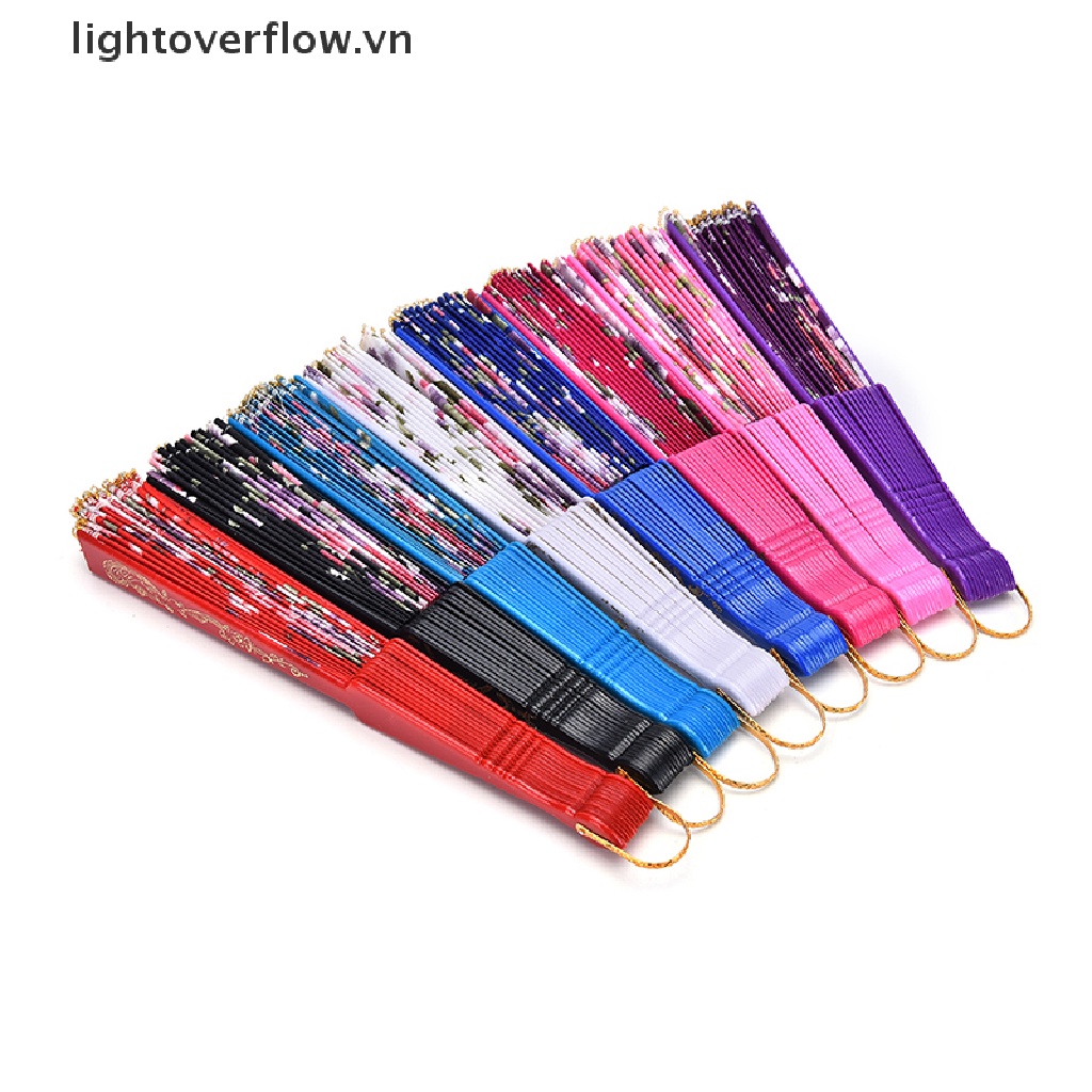 [lightoverflow] Quạt Xếp Cầm Tay Bằng Lụa Phối Ren Hoa Cầm Tay Cho Tiệc Cưới [VN