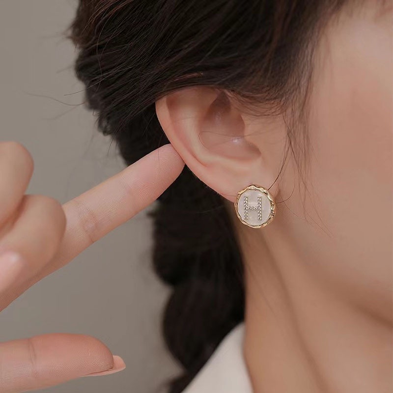 Bông Tai Mạ Bạc 925 Hình Tròn Phối Hai Màu Đen Trắng Thời Trang 2022