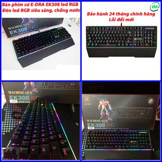 Bàn phím cơ E-DRA EK308 Led RGB - Kê tay - Blue switch - Led viền - Chống nước - Bảo hành 2 năm chính hãng