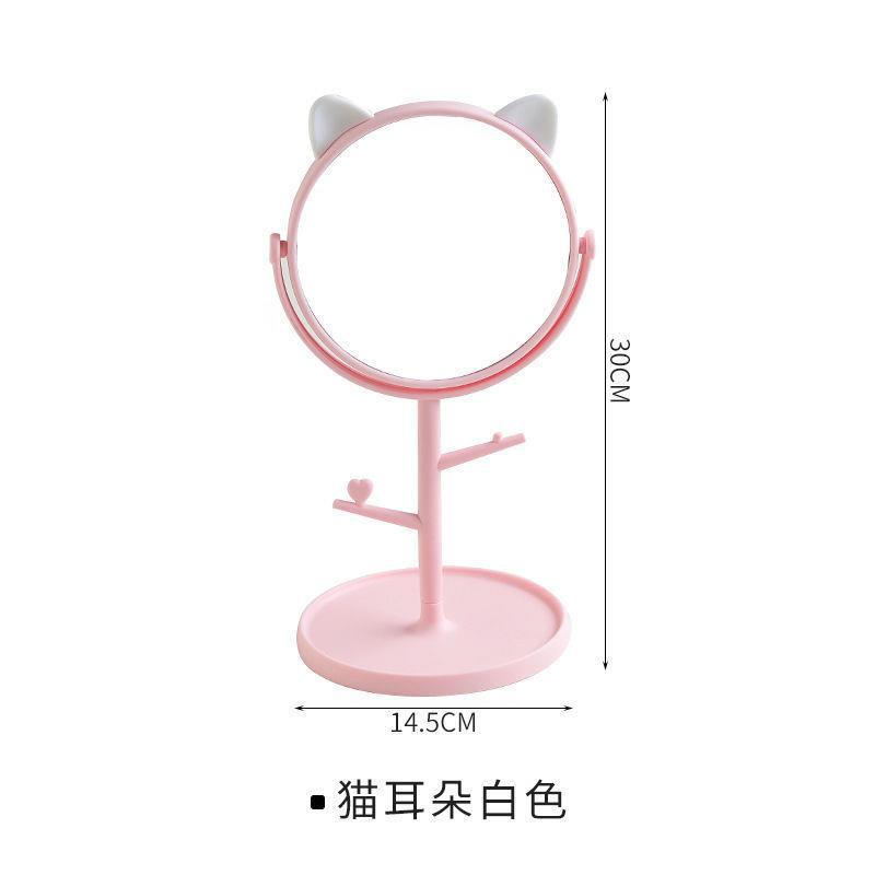 Gương trang điểm để bàn có giá treo đồ trang sức hình tai mèo đáng yêu