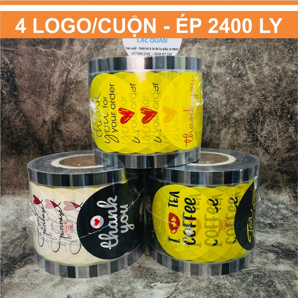 Màng dập cốc nhựa, cuộn keo ép ly nhựa, màng ép ly trà sữa in sẵn từ 300ml đến 700ml hiệu HS NEW đủ 2400 ly/cuộn mã 168