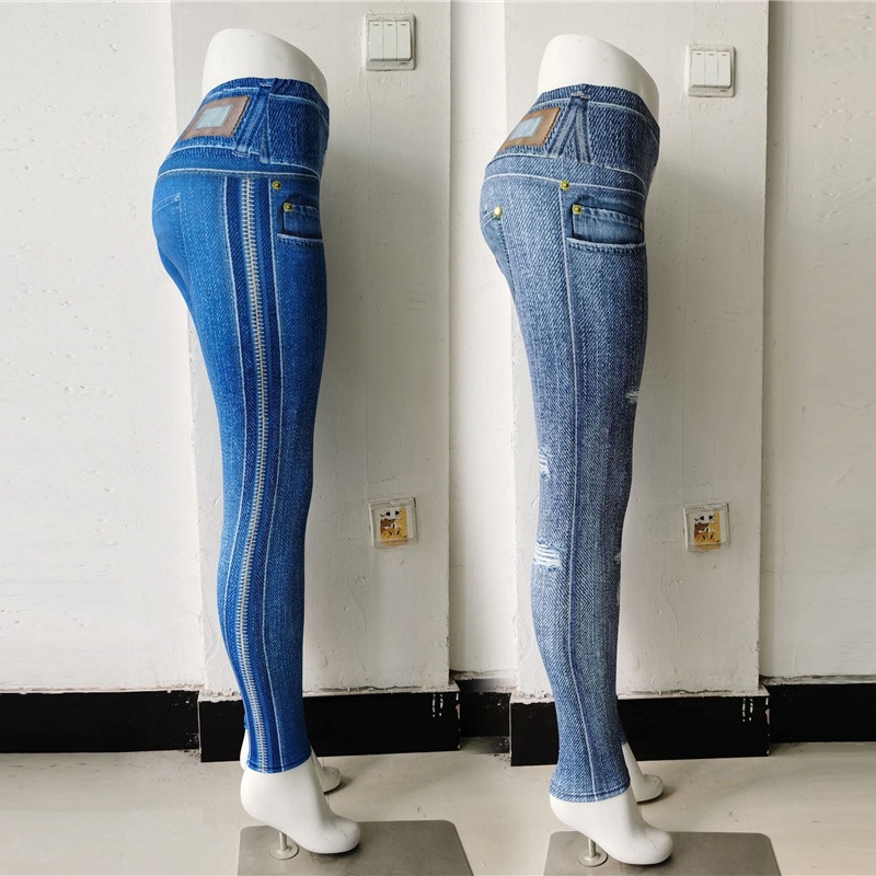Quần Legging Giả Jean Lưng Cao Co Giãn Cho Nữ