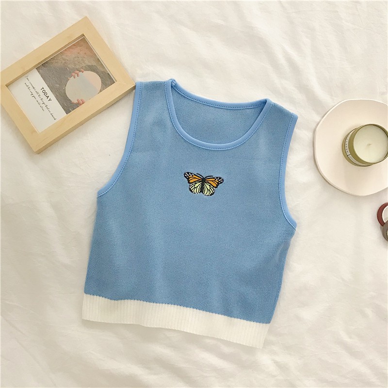 Áo Dệt Kim Không Tay Thêu Hình Bướm Xinh Xắn Cho Nữ | BigBuy360 - bigbuy360.vn