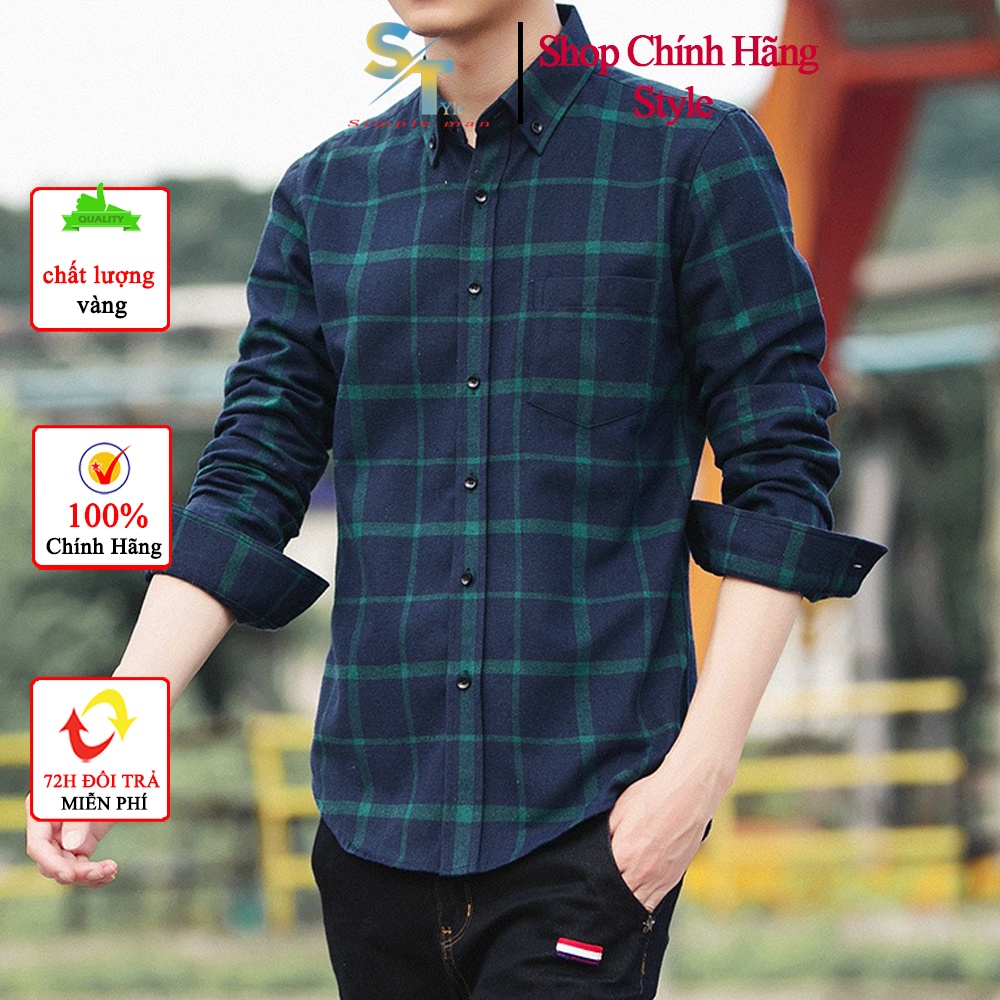 Áo sơ mi nam simple dài tay cổ bẻ họa tiết kẻ sọc dáng regular chất cotton cao cấp