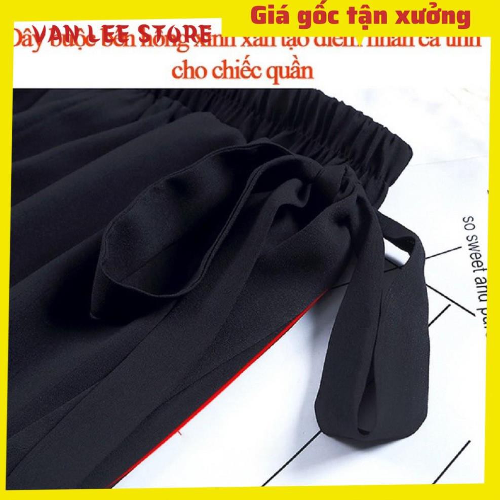 Quần ống rộng lửng nữ cạp chun VIETSTAR quần lửng baggy màu đen vải thun co giãn học sinh buộc nơ eo