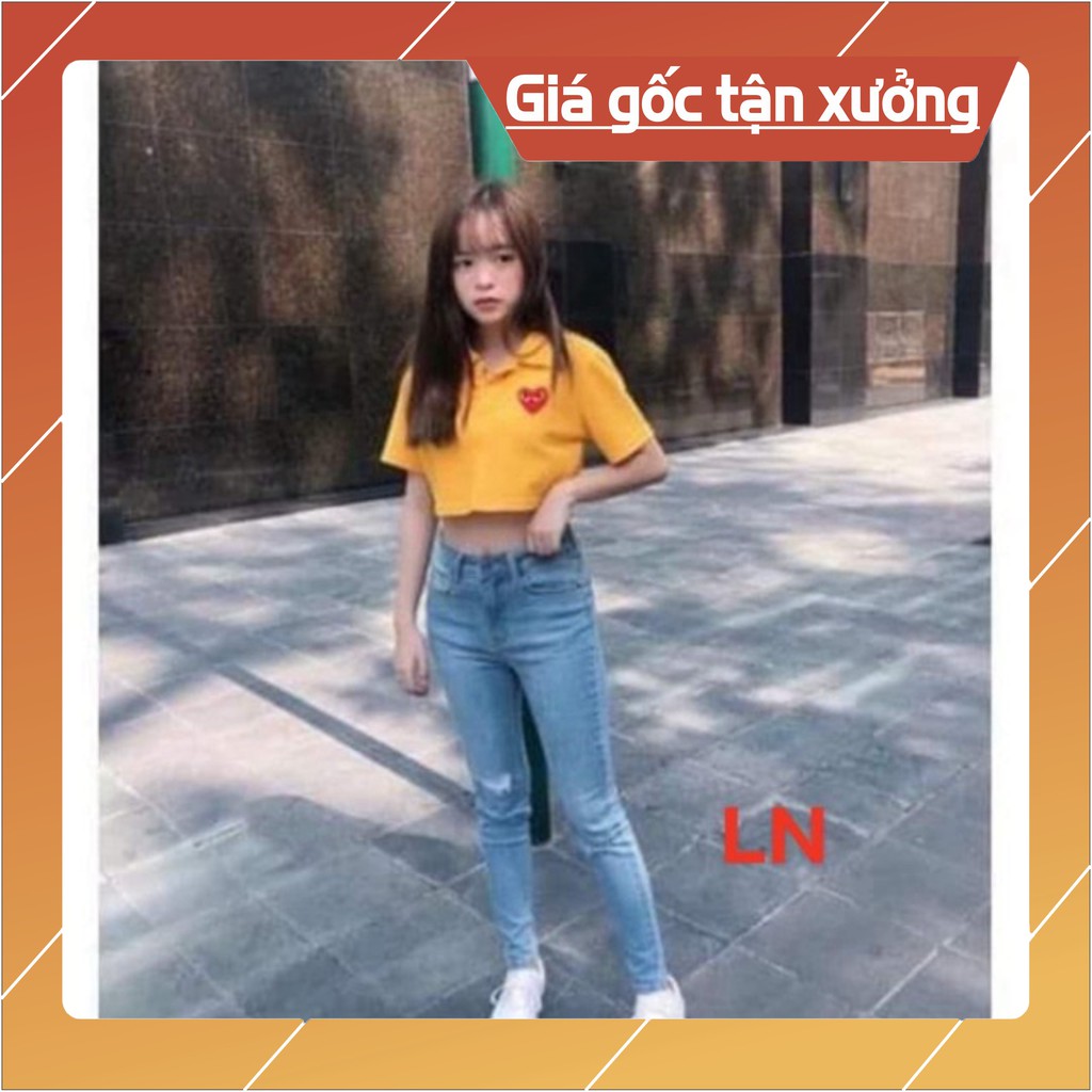 Áo croptop vàng polo tim mắt LN12