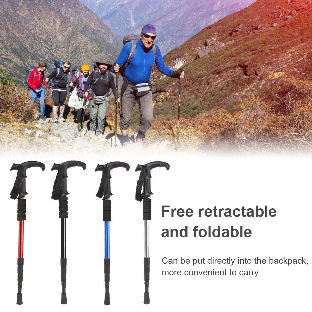 [ff86]Telescopic Walking Stick Non-slip Hiking Trekking Cane 4-section Aluminum Alloy Walking Pole