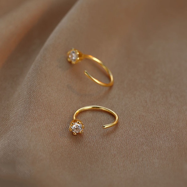 Khuyên tai RINHOO FRIENDSHIP mạ bạc 925 dạng chữ c đính đá zircon thời trang cho nữ