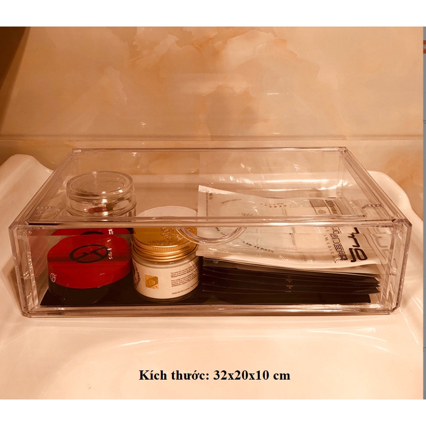 Khay kệ đựng mỹ phẩm kết hợp ngăn kéo đựng mỹ phẩm trong suốt loại lớn