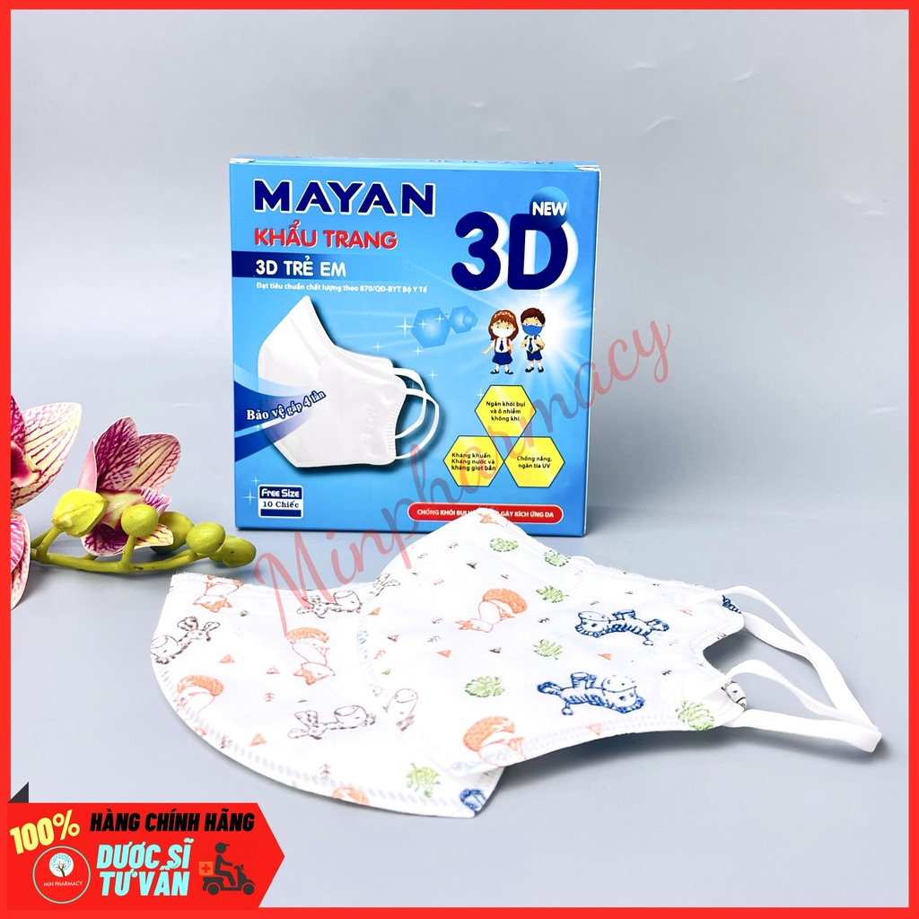 Khẩu trang 3D MAYAN cao cấp Trẻ em Hộp 10 cái - Minpharmacy