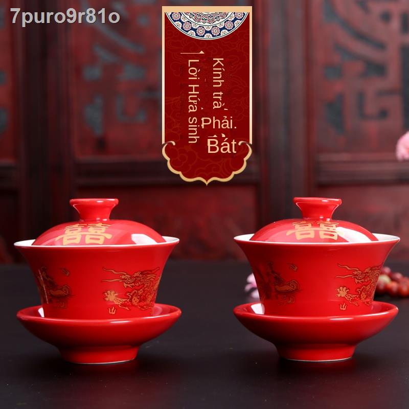 Bán nóng rồng và phượng đôi hạnh phúc đám cưới bộ ấm trà đám cưới Trung Quốc màu đỏ ba cái bát tài năng c