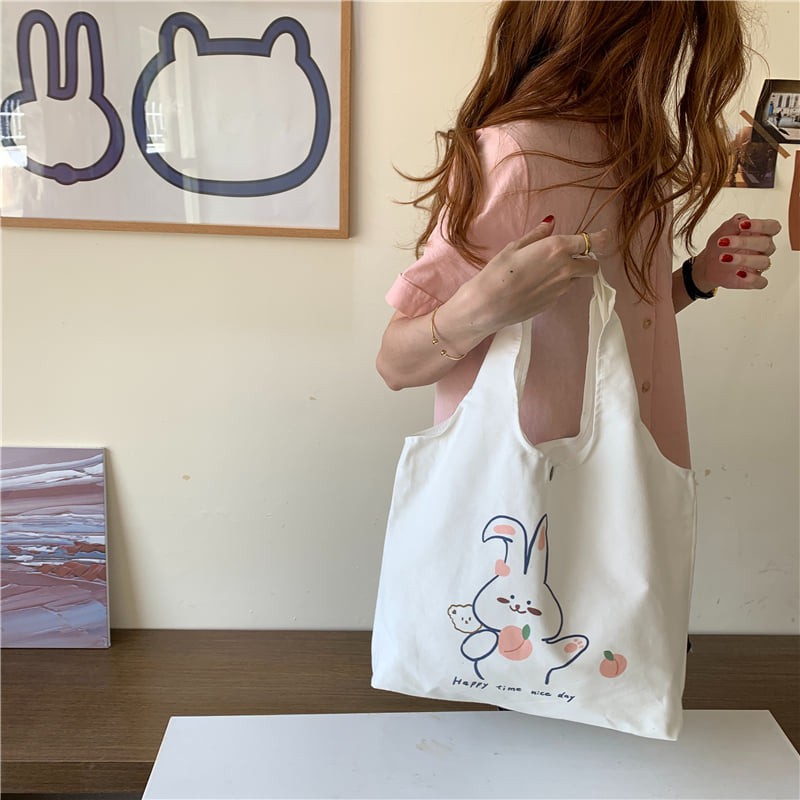 Túi tote canvas đeo vai THỎ ĐÀO unisex WK025