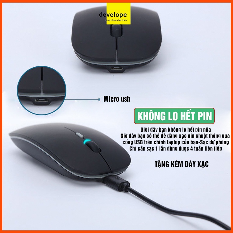Chuột không dây cute  sạc điện DEVELOPE Inphic M1P dòng silent pin sạc 1 lần dùng 4 tuần cho máy tính laptop pc