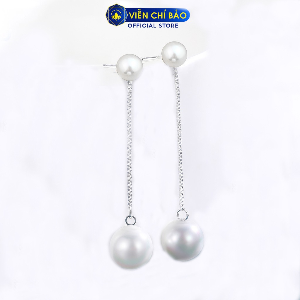 Bông tai bạc nữ đính trái châu dạng thả chất liệu bạc 925 thời trang phụ kiện trang sức nữ Viễn Chí Bảo B400165