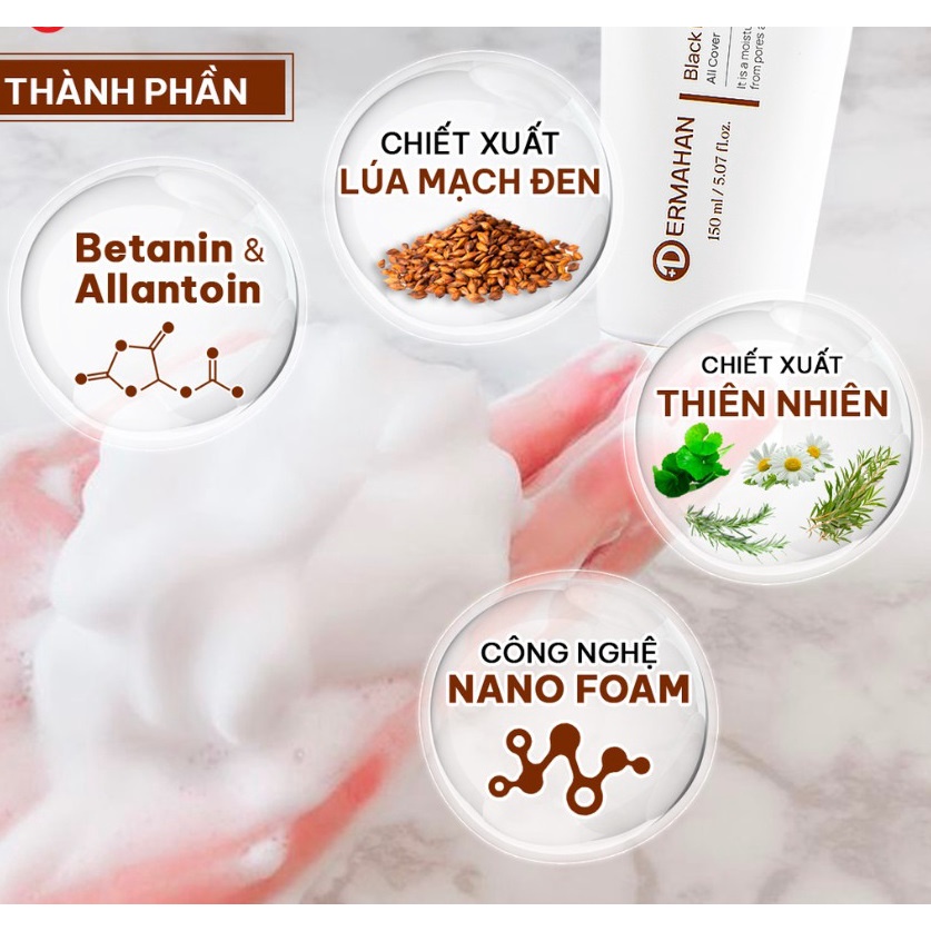 Sữa Rửa Mặt Dermahan Trà Xanh, Vitamin C, Lúa Mạch Đen Matcha & Milk Cleansing Foam 150ml