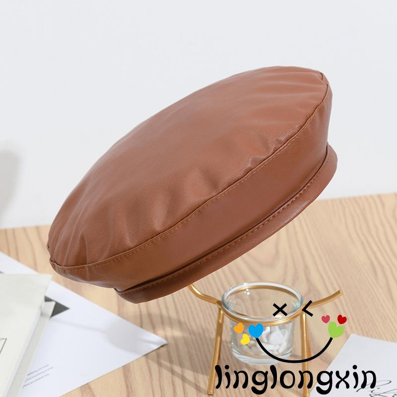 Mũ beret da mỏng tròn phối dây rút thời trang xuân thu cho nữ