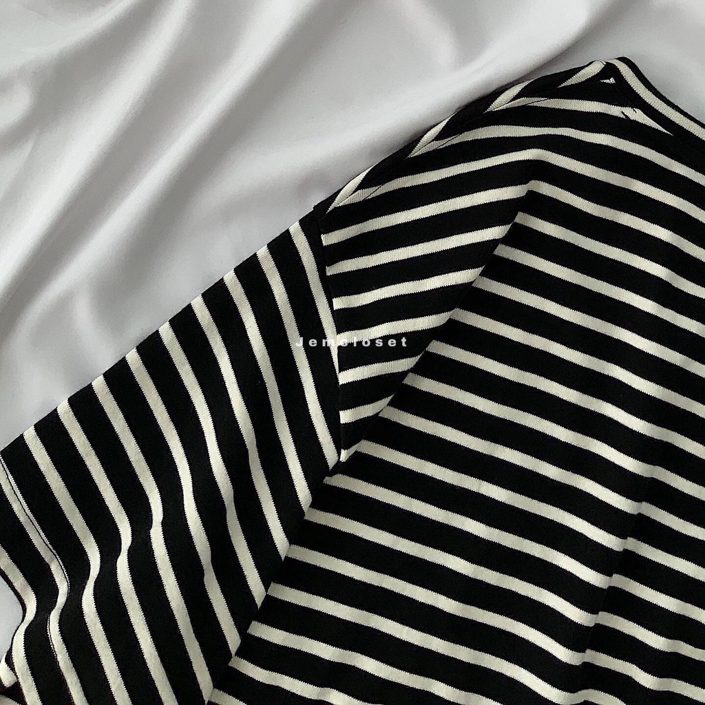 Áo Thun Nữ Tay Ngắn Kẻ Sọc JEM CLOSET Áo Phông Nữ Form Rộng Unisex Thấm Hút Mồ Hôi Thoáng Mát BASEUS 10112