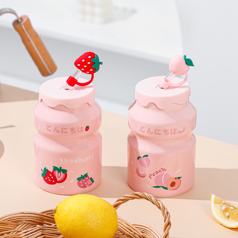 Cốc Uống Nước 450ml Bằng Sứ Màu Hồng Dễ Thương Di Động Tiện Dụng Mang Theo Du Lịch