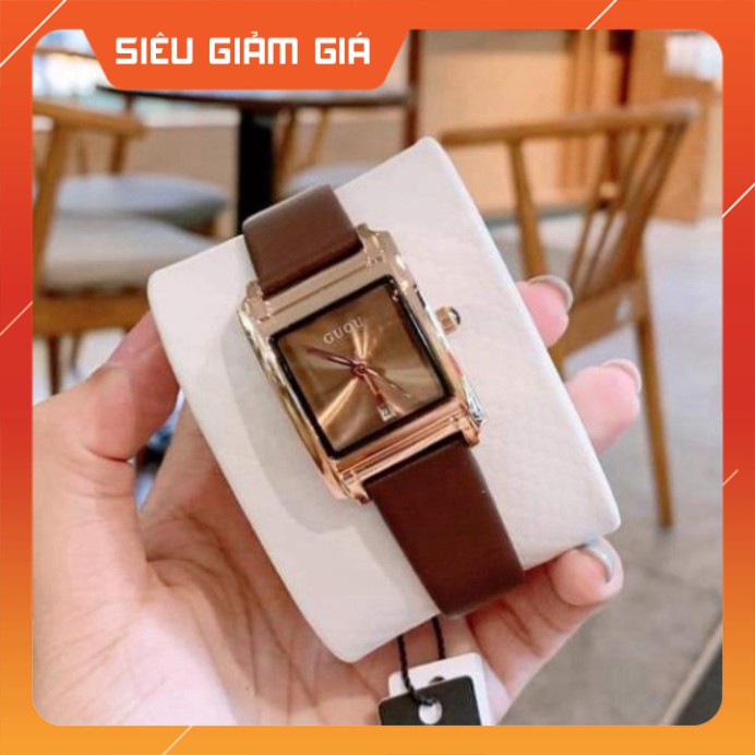 Đồng hồ nữ dây da cao cấp chính hãng Guou đẳng cấp siêu đẹp cho bạn giá hiện đại tặng kèm hộp pin và quà