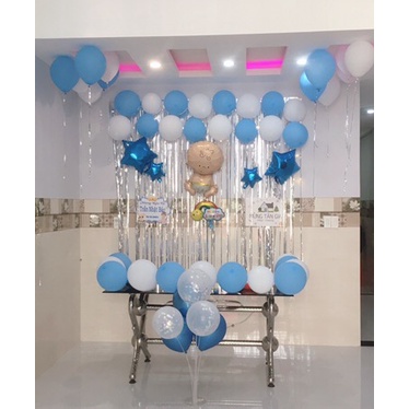 Combo Set Trang Trí Sinh Nhật 2 Rèm Kim Tuyến, Bóng Chữ Happy Birthday và 50 bong bóng tròn cho bé trai, bé gái CB01