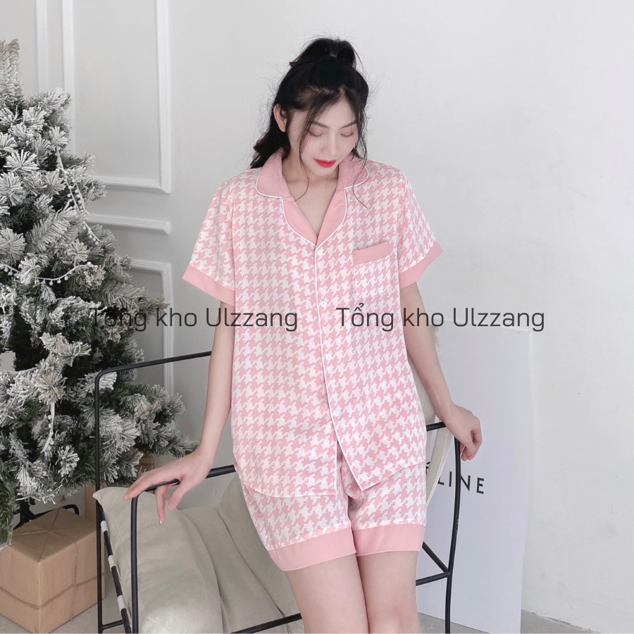 Bộ Pijama Lụa Cộc Tay Phối Viền Hàng Thiết Kế Cao Cấp Chất Mềm Mịn Mát | BigBuy360 - bigbuy360.vn