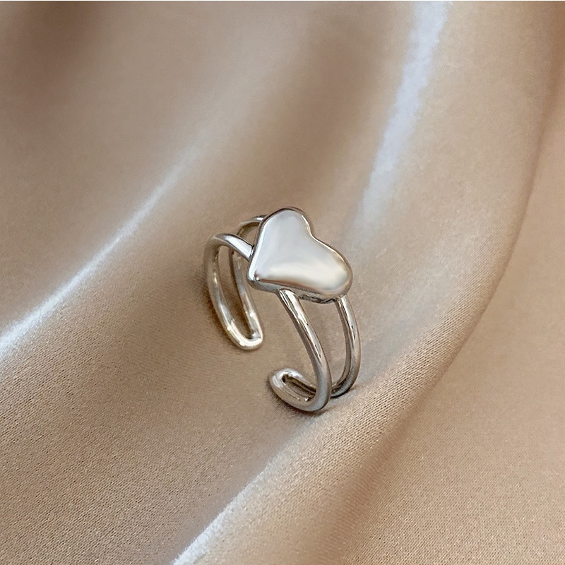 Nhẫn mở có thể điều chỉnh bằng kim loại hình trái tim thời trang cho nữ JP5